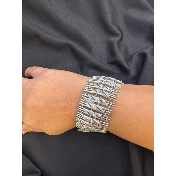 Vintage 1950s Silver Plated Brutalist Bracelet - Picture 5 of 6